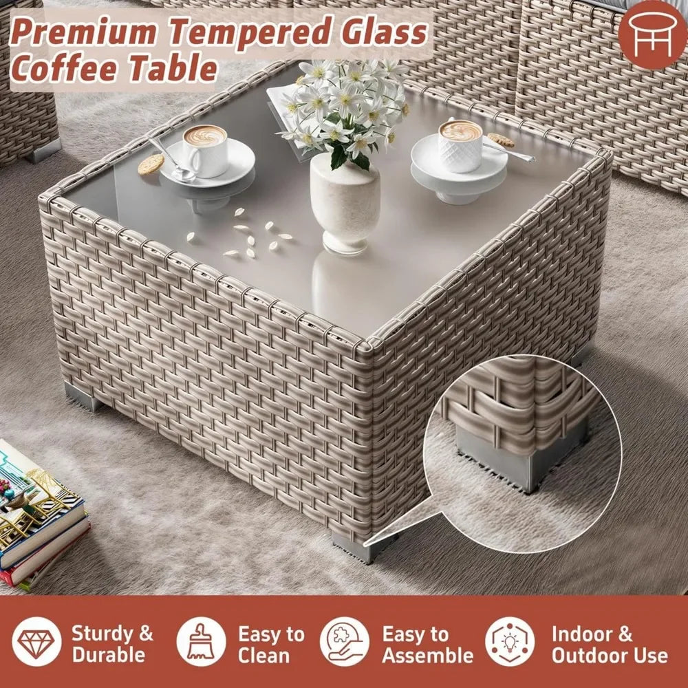 Outdoor Patio Furniture Set Wicker Sofa High Back Rattan