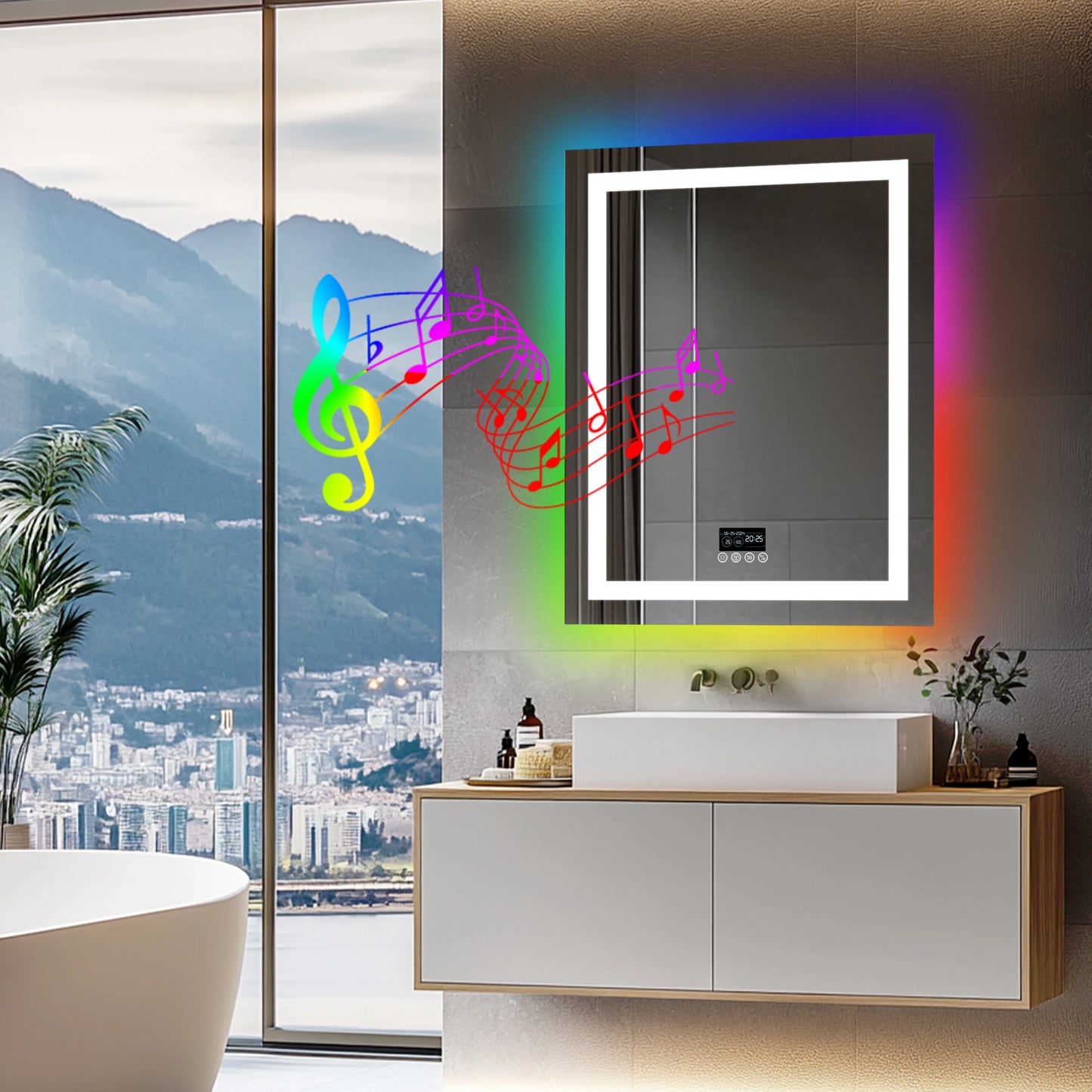 Wisfor LED Lighted Bathroom Mirror With Bluetooth Speaker Vanity RGB