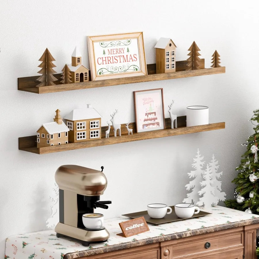 Floating Shelves for Wall 35.5 Inch Shelves for Decor Storage Set of 6 Wall Mounted Wood Shelf for Bedroom Living Room Bathroom