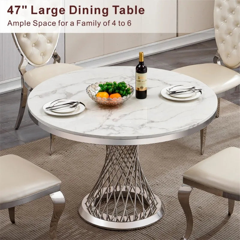 DUTRIEUX Modern Luxury Round Dining Table Stainless Steel Faux Marble
