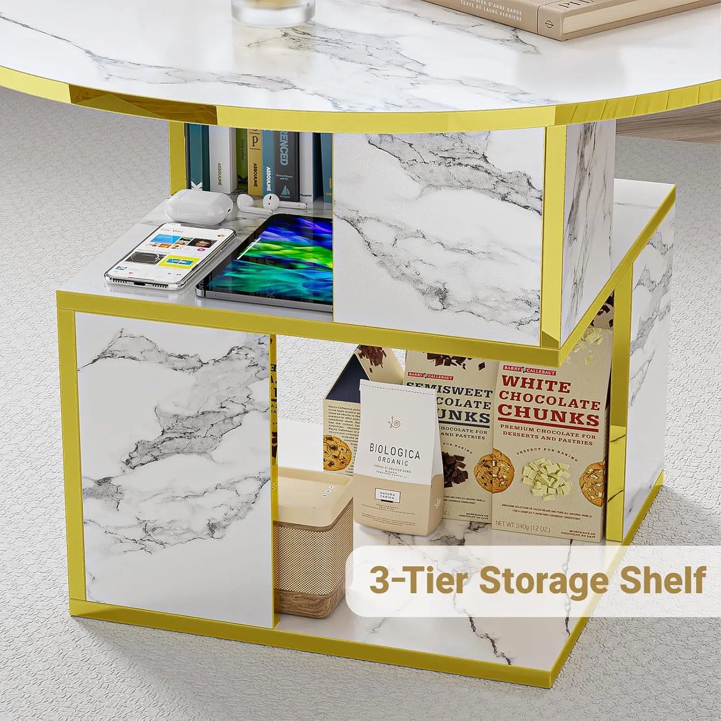 MERRONIX Round 3 Tier Coffee Table With Storage