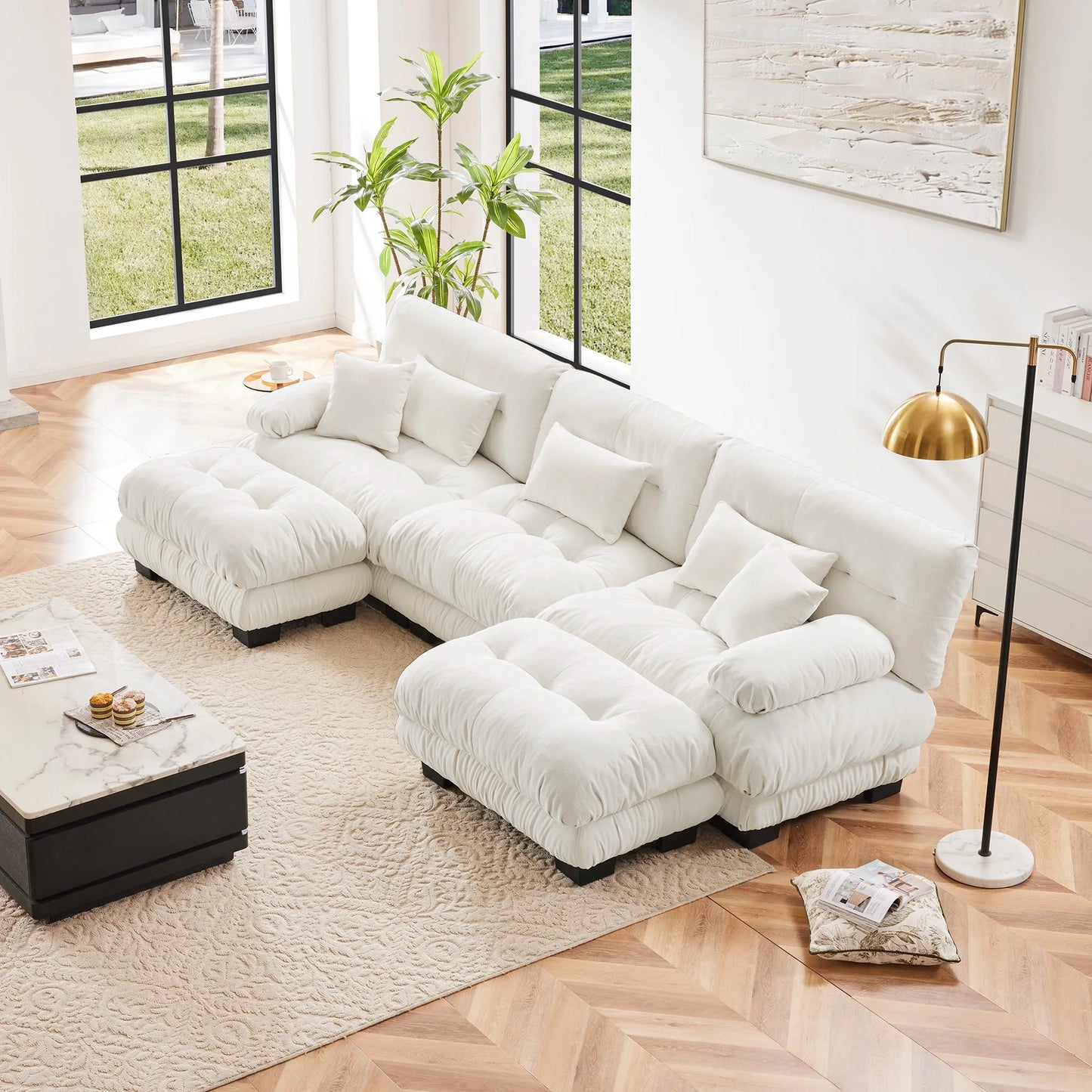Modular Sectional Sofa Chenille With Ottomans Couch For Home Comfort