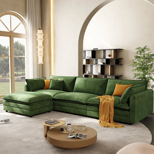 QWCCN Modern L Shaped Velvet Modular Sectional Sofa With Ottoman