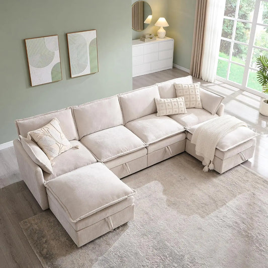Modular U Shaped Sectional Sofa With Storage Ottoman For Living Room