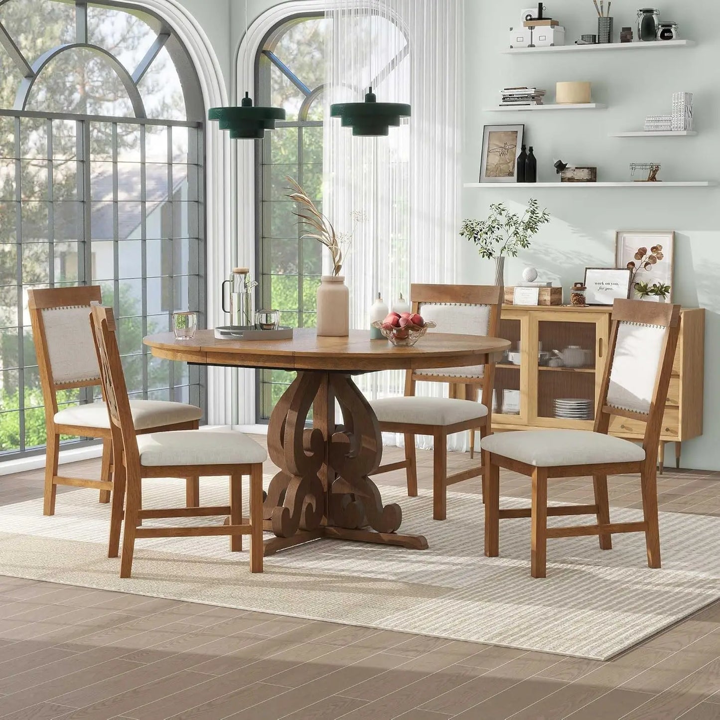Round Dining Table Set For Four With Extendable Table Chairs