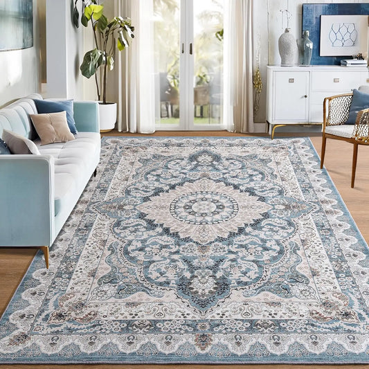 Washable Vintage Rug With Non Slip Backing Soft Low Pile