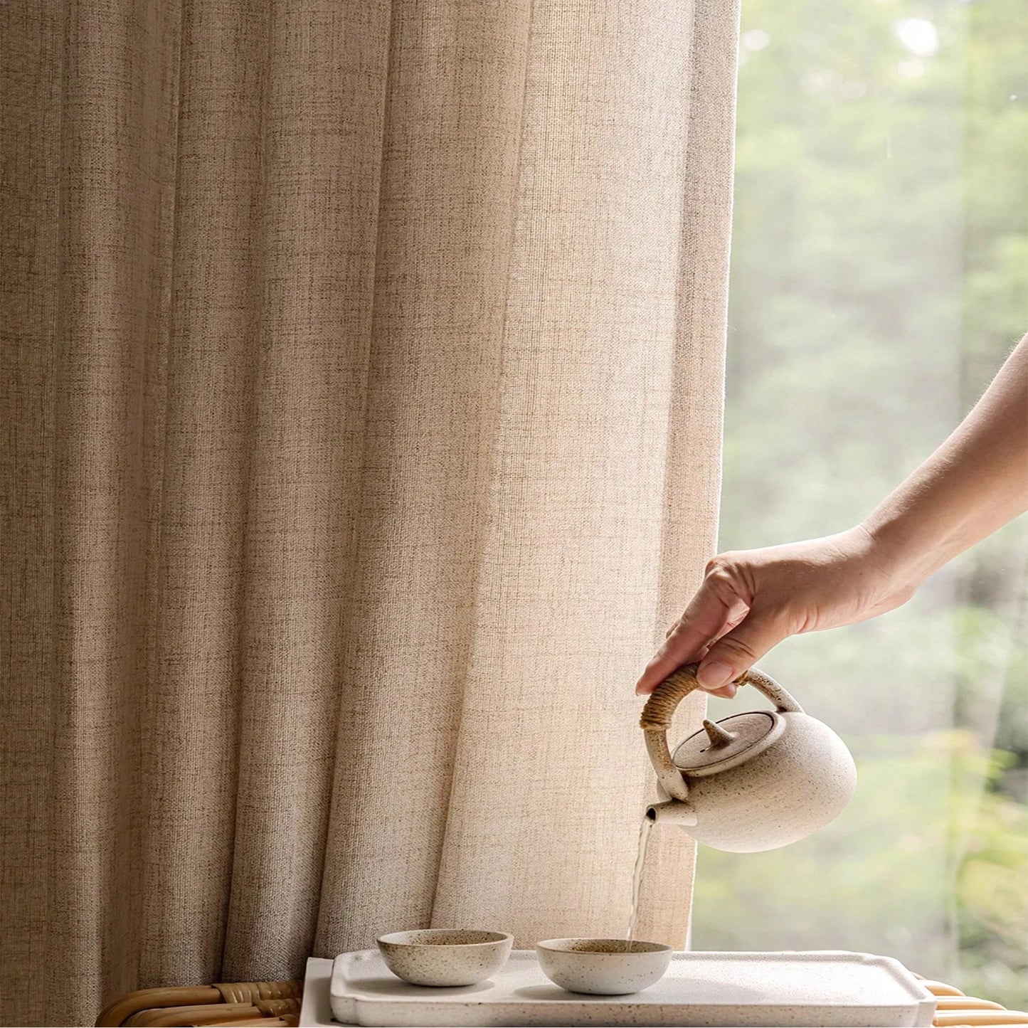 1 Piece Modern Light - Luxury Linen Windproof, Breathable and Blackout Curtain,for Living Room，Bedroom,Heat Insulating