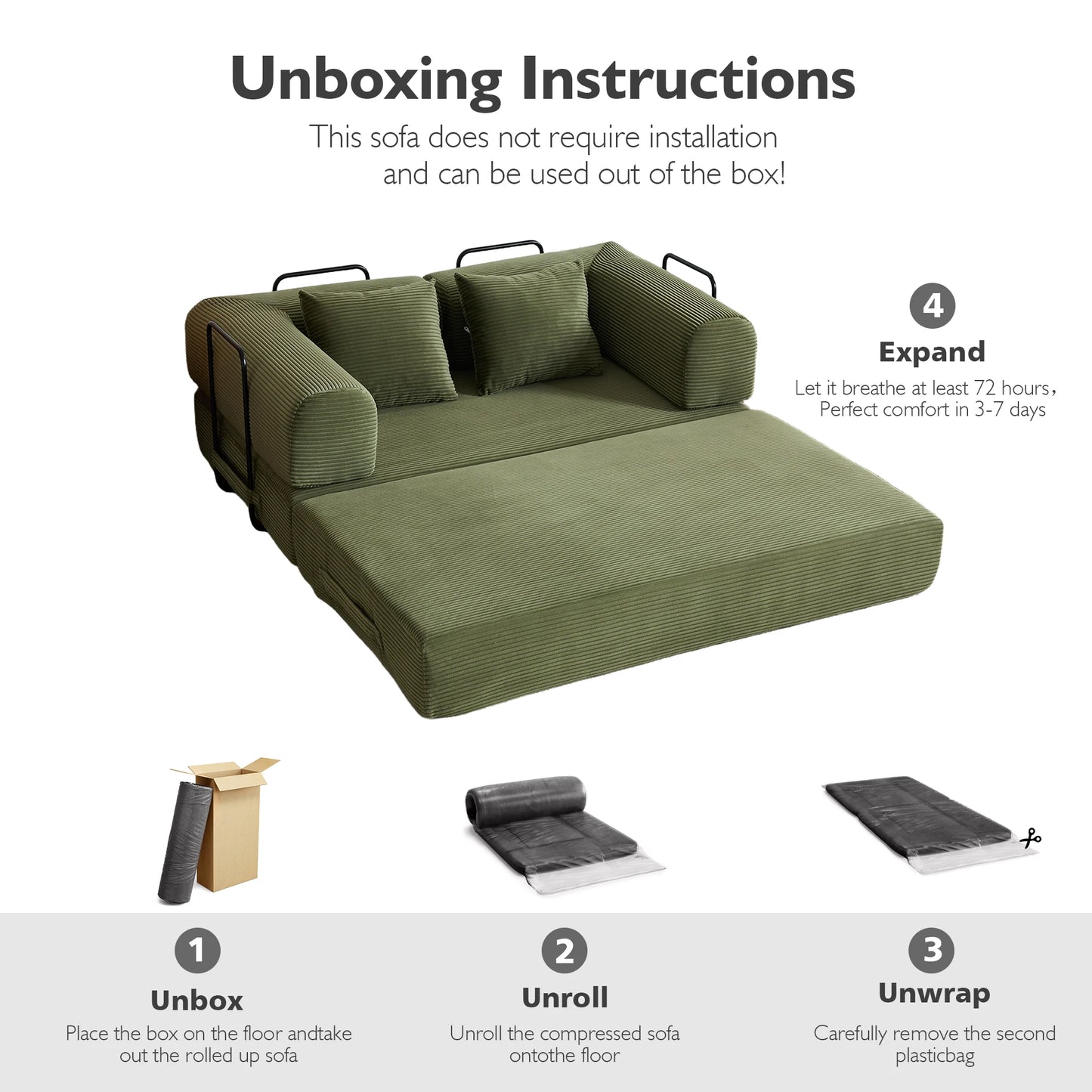 THOLASIS Cloud 4-In-1 Convertible Floor Sofa Bed Living Room