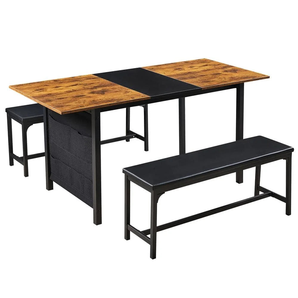 Extendable Dining Table With Benches And Chairs Set Modern Dining Room