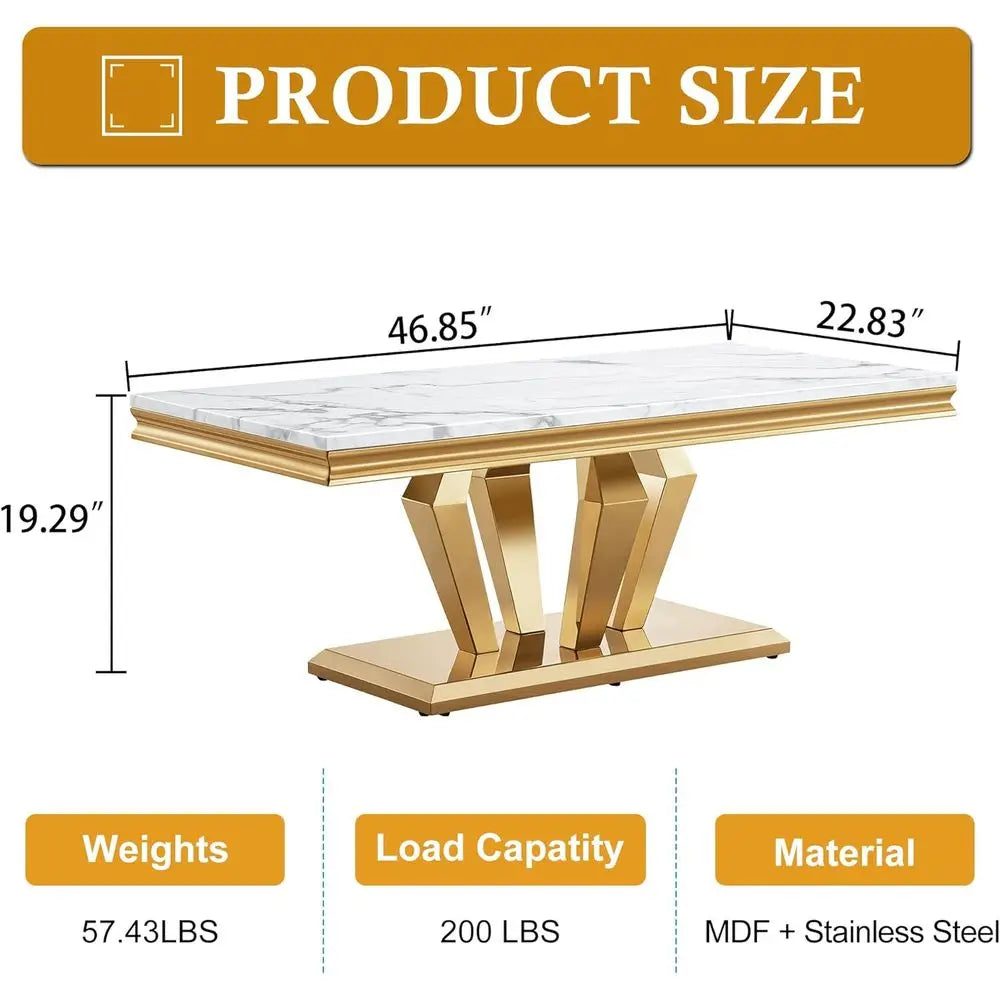 Marble Top Cocktail Table With Diamond Shaped Stainless Steel Base