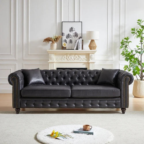 Tech Fabric Chesterfield Sofa With Rolled Arms 3 Seater Cushions