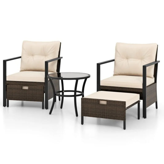 4-Piece Outdoor Patio Furniture Set Chairs Ottoman Garden W/ Coffee Glass Table