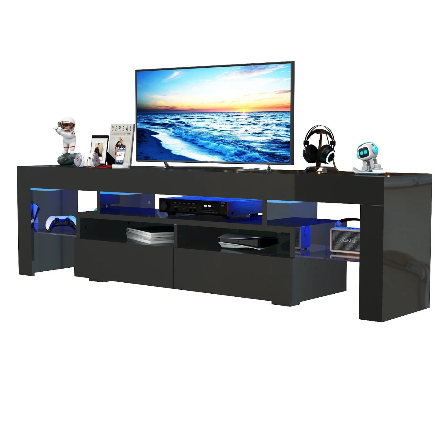 QiaoShiRen LED TV Stand With 20 Lighting Modes Storage Cabinet
