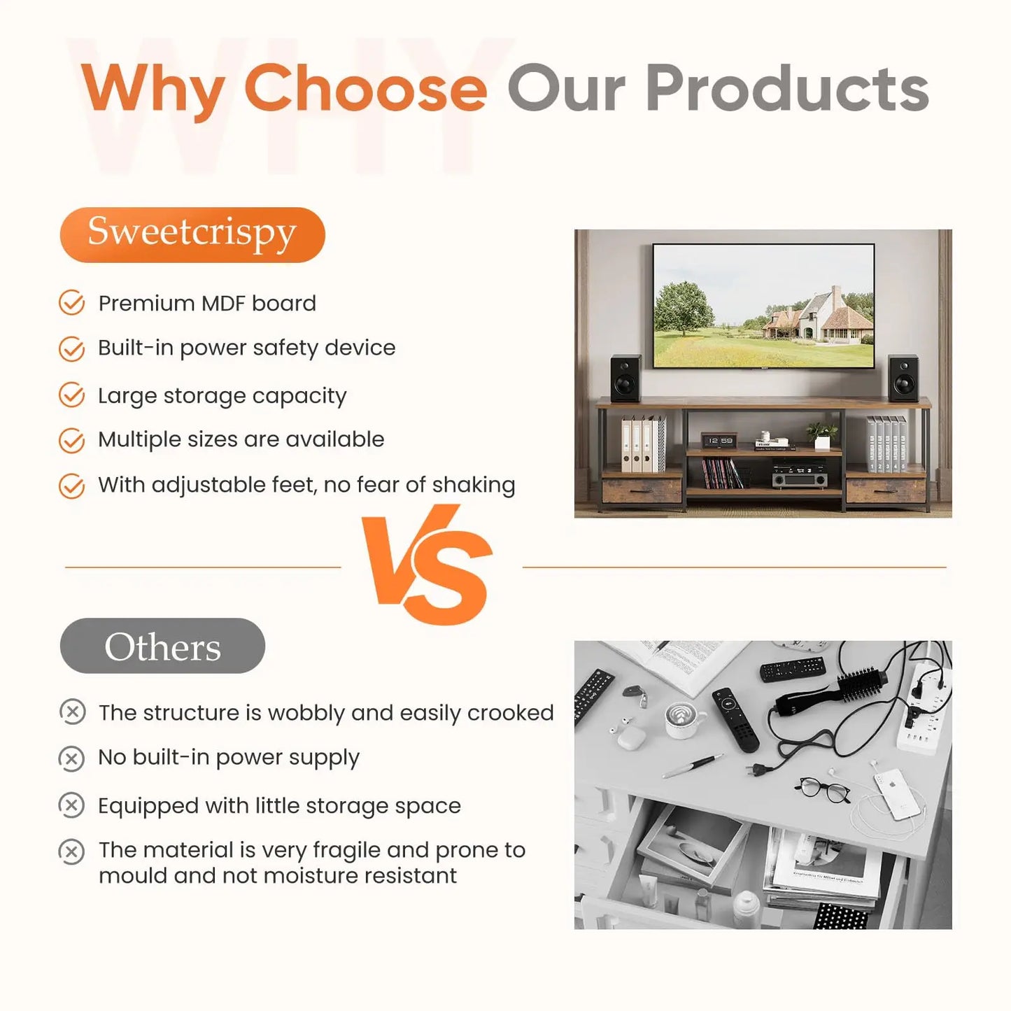 JHK Multifunctional Modular Wooden TV Stand Entertainment Center With ConcealedCableManagement