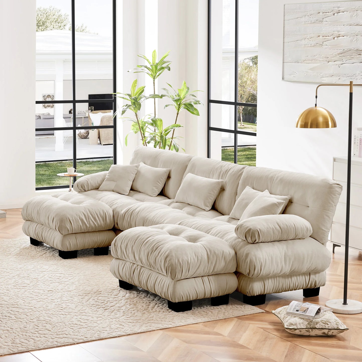 Modular Sectional Sofa Chenille With Ottomans Couch For Home Comfort
