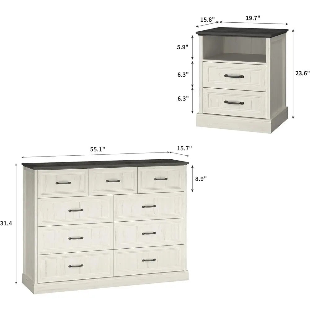 Three Piece Bedroom Set With Nightstands And Dresser