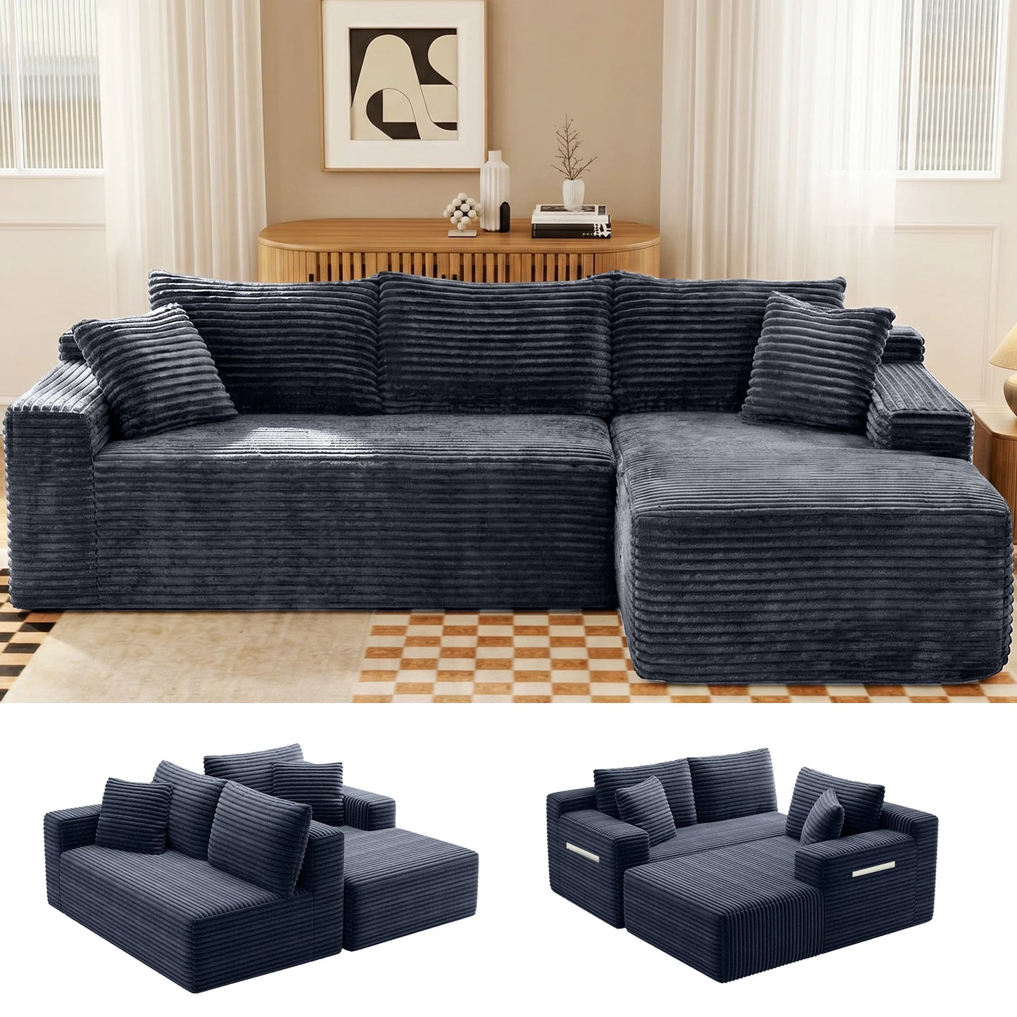Cloud Modular Corduroy Sectional Sofa With L Shaped Chaise