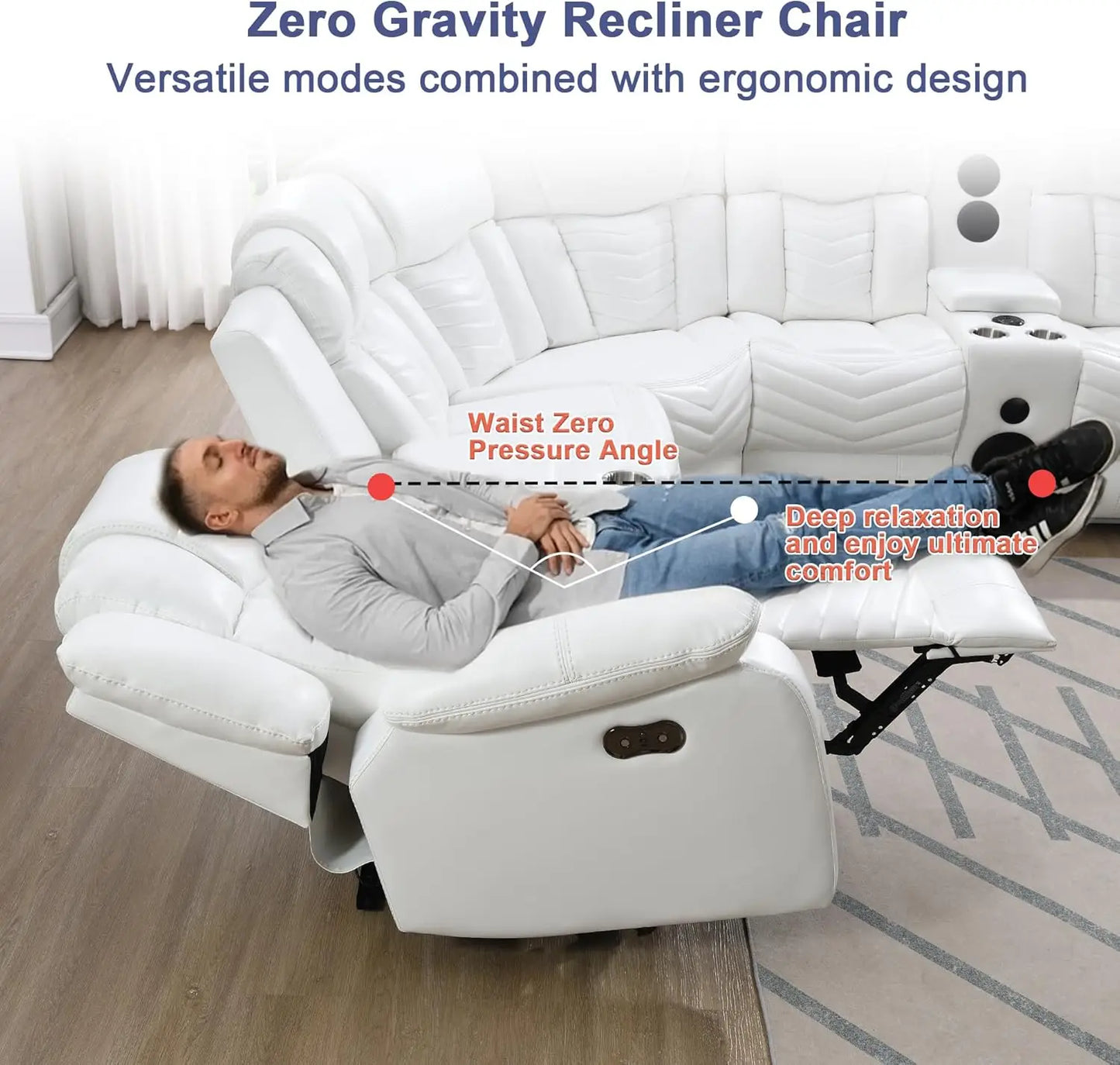 Power Recliner Genuine Leather Corner Sofa LED USB Bluetooth Storage