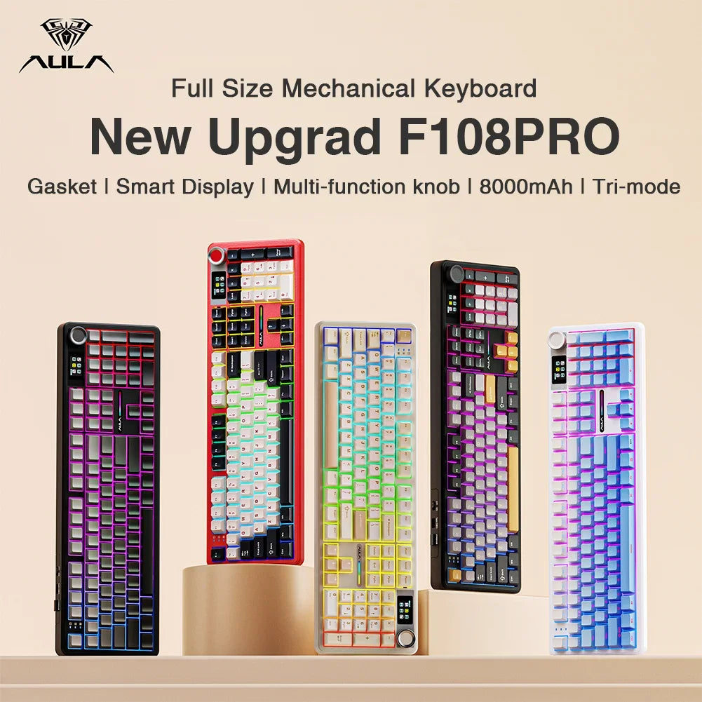 AULA F108Pro Wireless Bluetooth Macro Gaming Keyboard With TFT Display
