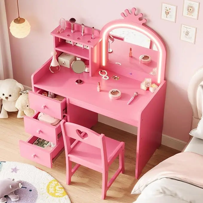 HiMISS Kids Vanity With Lights 2 In 1 Princess Makeup