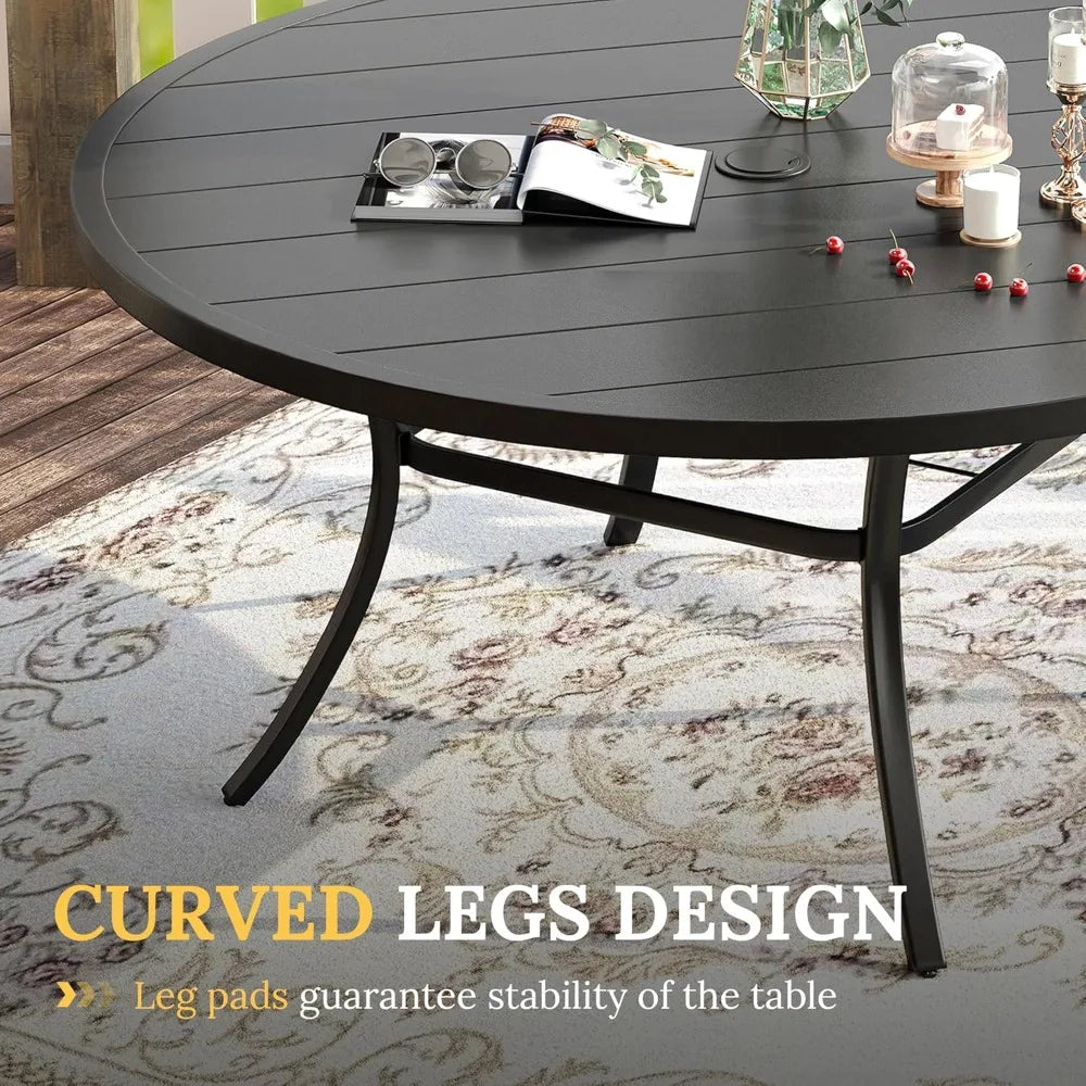 53" outdoor round patio table for lawn garden, all weather metal round patio dining table with adjustable umbrella hole, patio