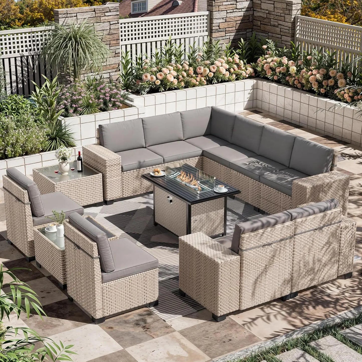 Outdoor Patio Furniture Set Wicker Sofa High Back Rattan