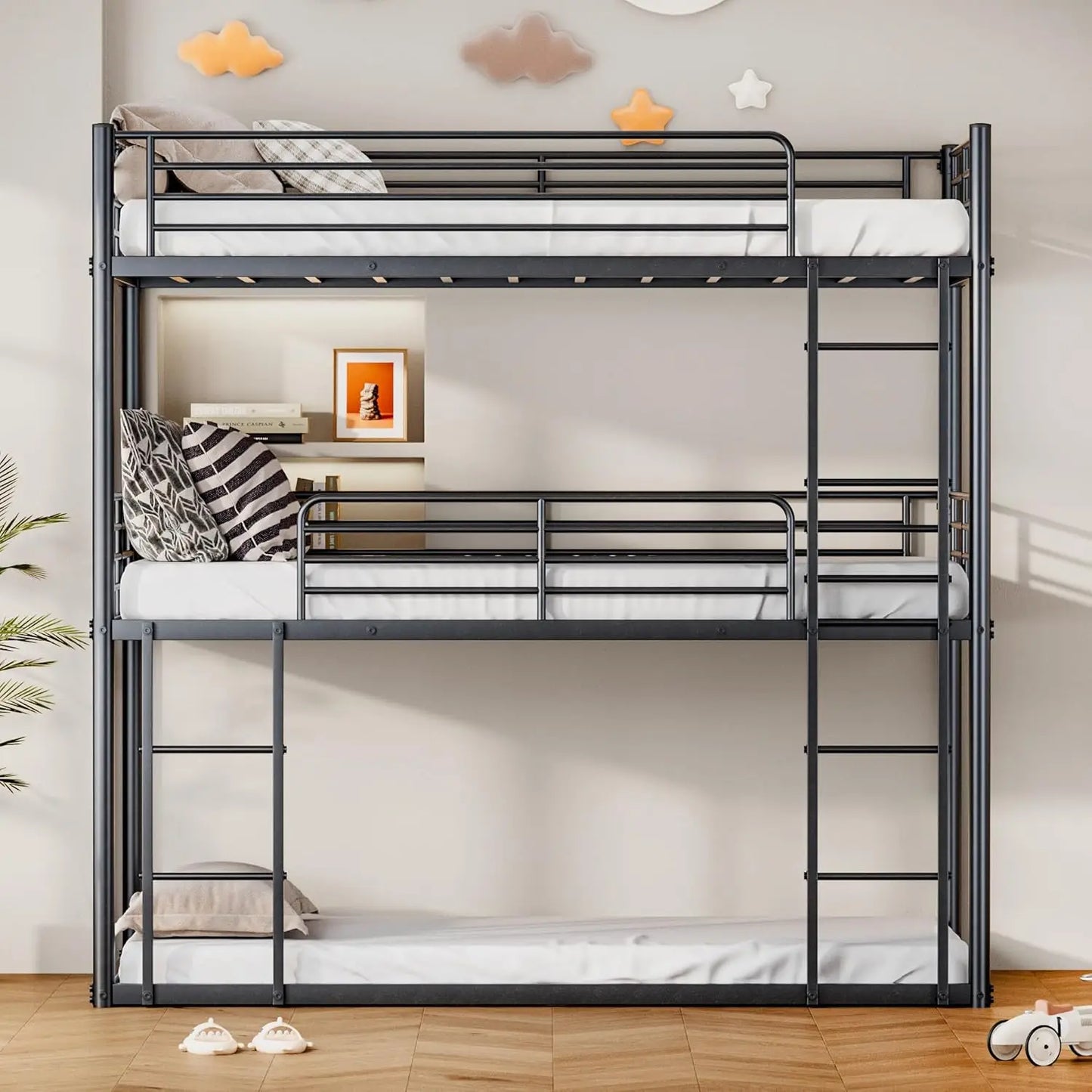 XIAOLANG Bunk Bed With Ladder Guardrail And Metal Slats Support