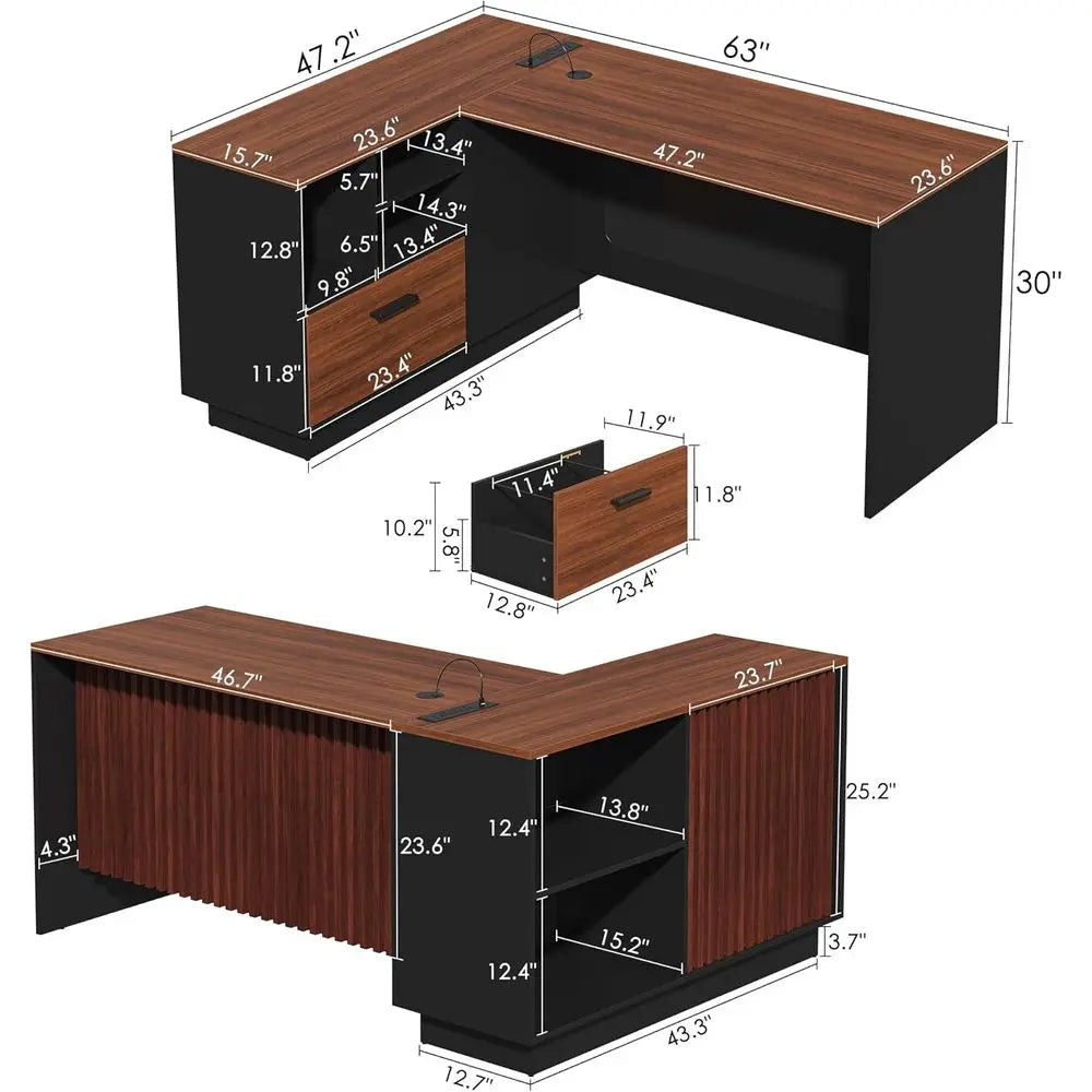 L-Shaped Executive Desk With Storage And Privacy Panel
