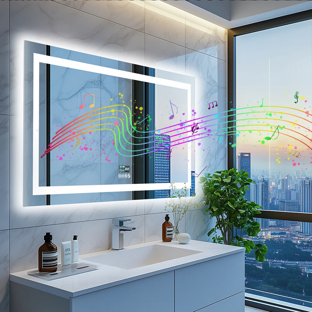 Wisfor LED Lighted Bathroom Mirror With Bluetooth Speaker Vanity RGB