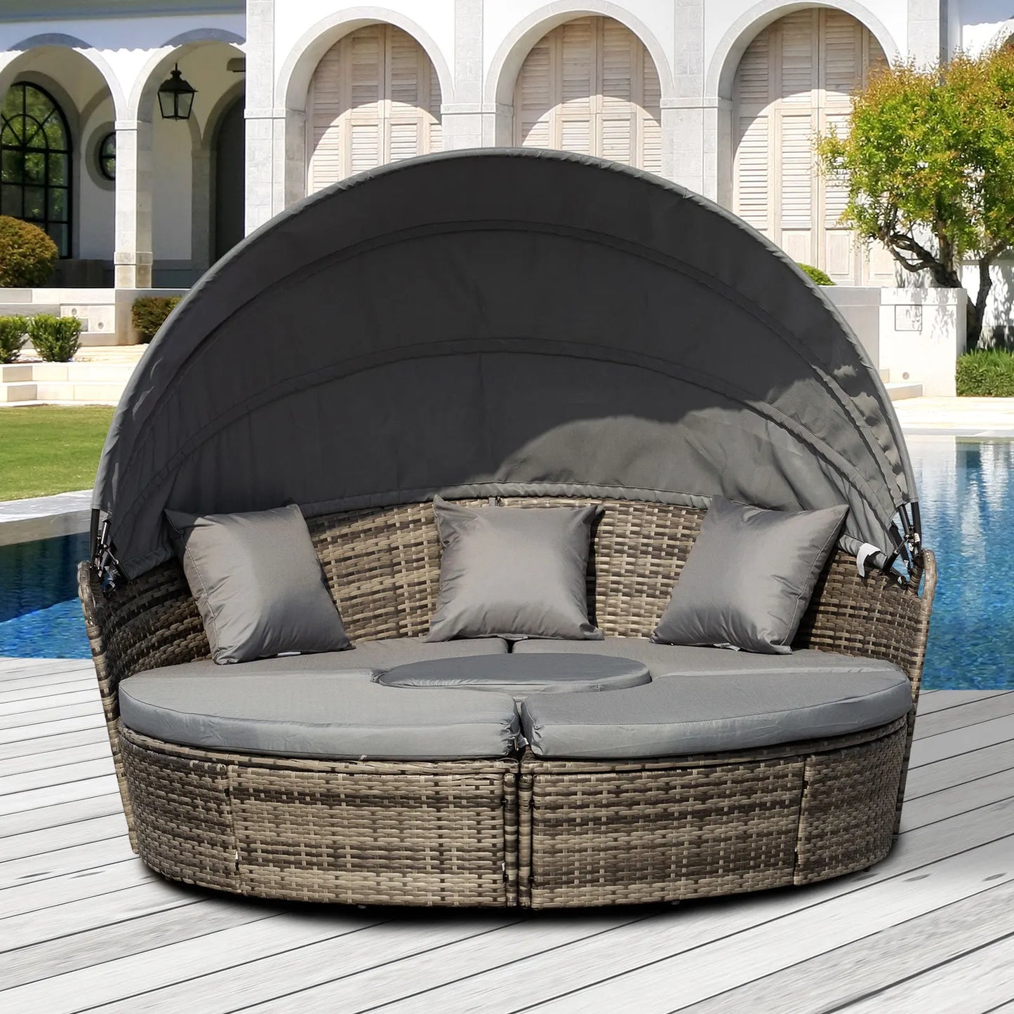 Outsunny Outdoor Convertible Daybed 4 Piece Furniture Set Sofa Table Chairs
