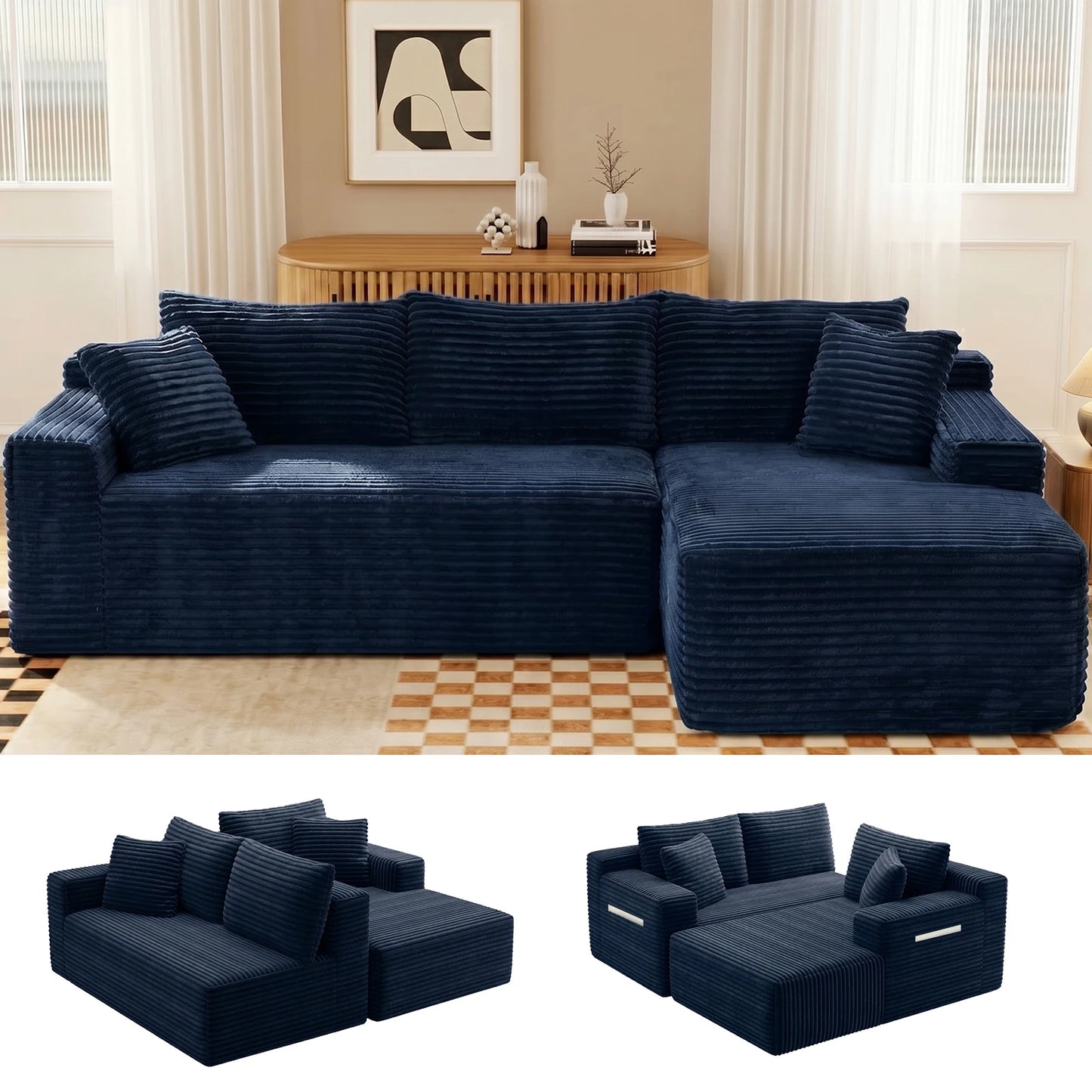Cloud Modular Corduroy Sectional Sofa With L Shaped Chaise