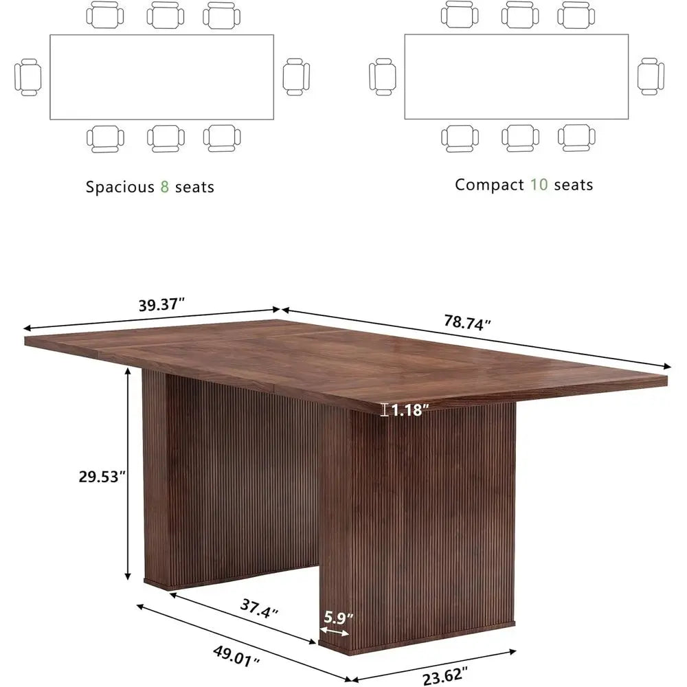 Wooden Dining Table 78 Inch With Luted Design Seating For Six To Ten