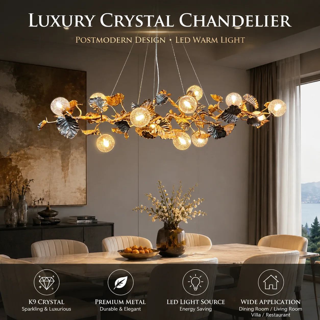Ruibopad Luxury Postmodern Crystal Chandelier LED Ceiling Light