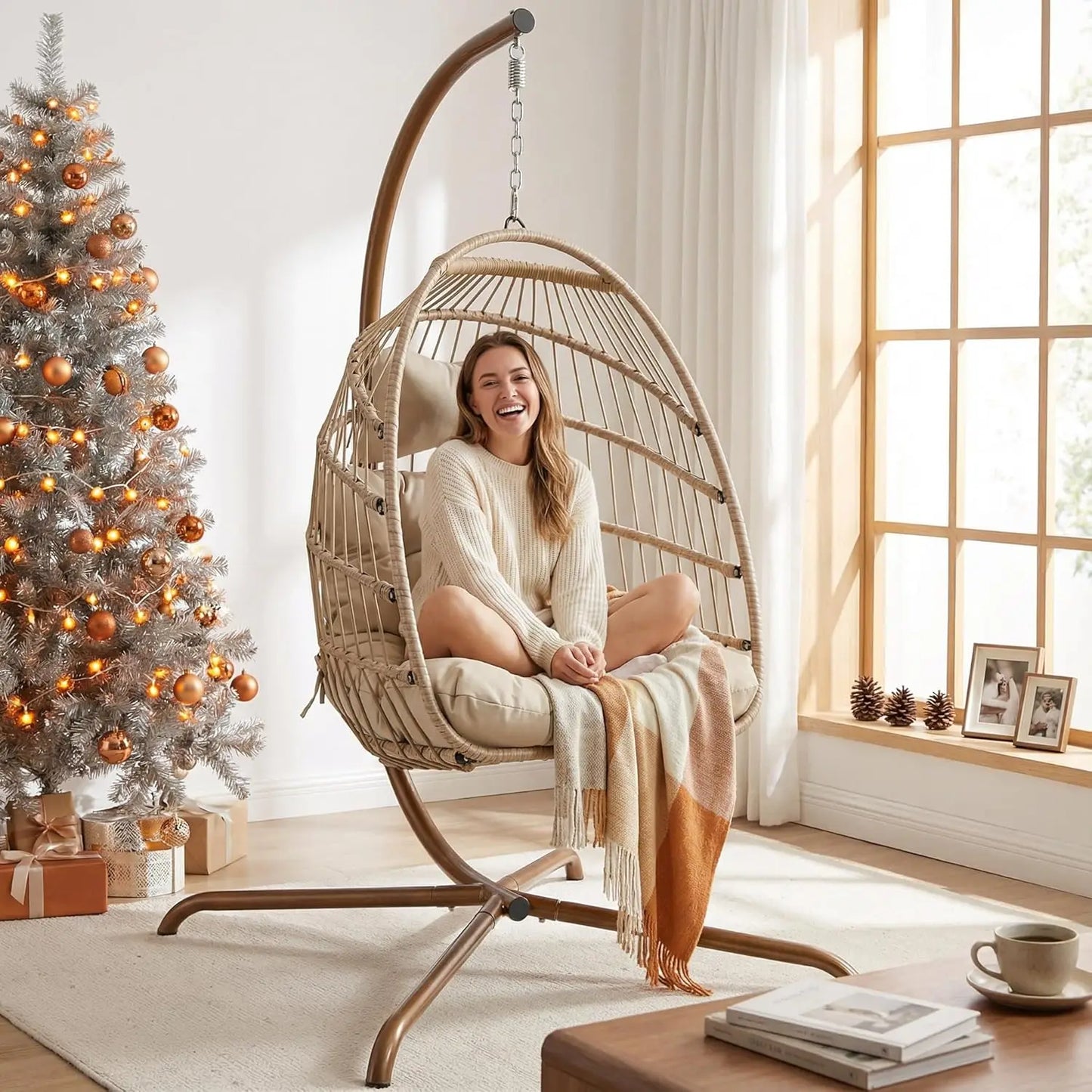 Egg Chair Swing Outdoor Wicker Hanging Chair With Stand