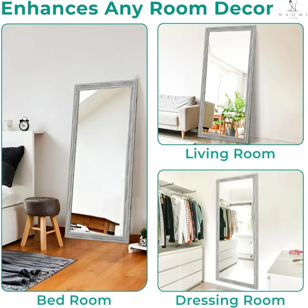 Farmhouse Full-Length Mirror with Wood Frame, Rustic 66x32 Large Floor Mirror, Elegant Full Body Standing