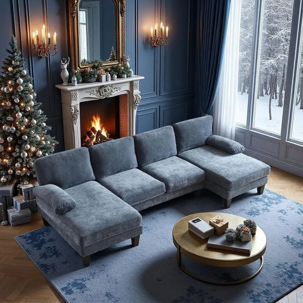 U Shaped Sectional Sofa With Double Chaise Corduroy Fabric