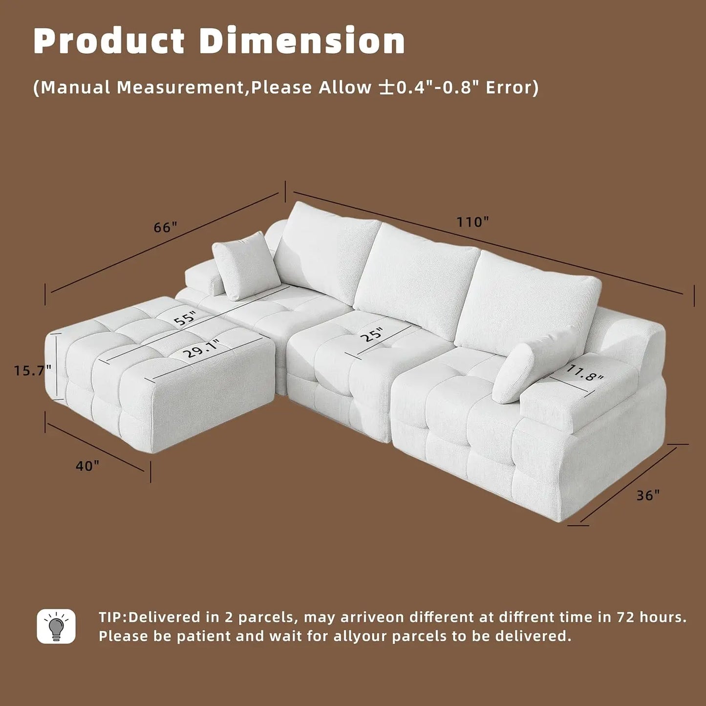Cloud Sectional Sofa Modern Convertible L Shaped Couch Chenille Fabric