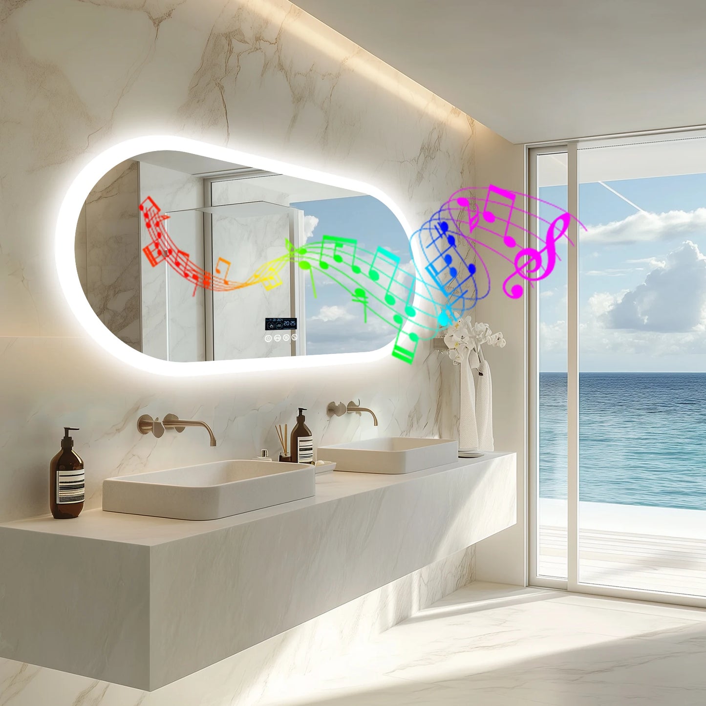 Wisfor LED Lighted Bathroom Mirror With Bluetooth Speaker Vanity RGB