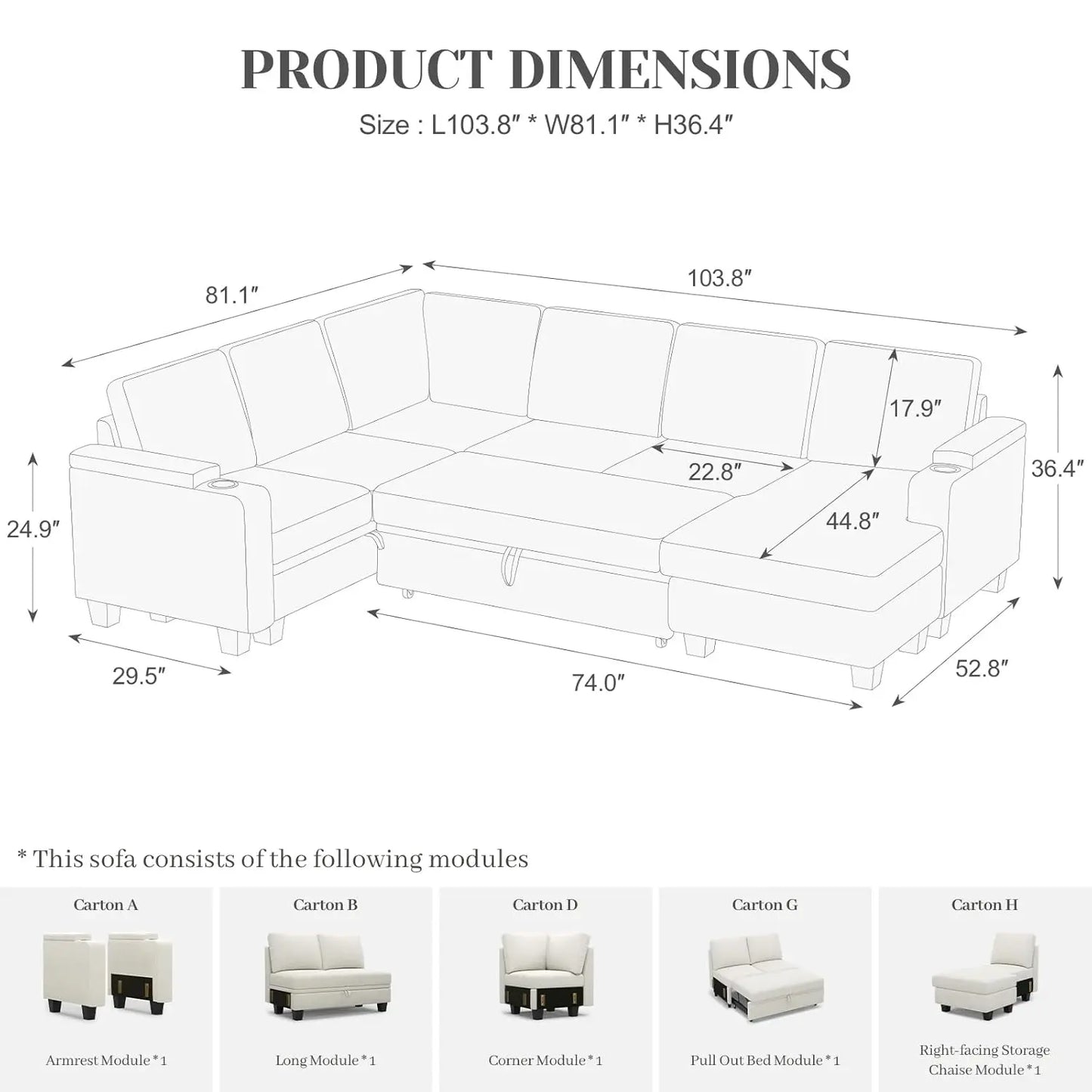 Sleeper Sofa Modular Sectional Pull Out Bed U Shaped Storage