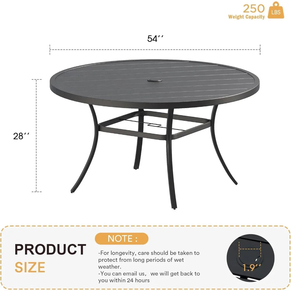 53" outdoor round patio table for lawn garden, all weather metal round patio dining table with adjustable umbrella hole, patio