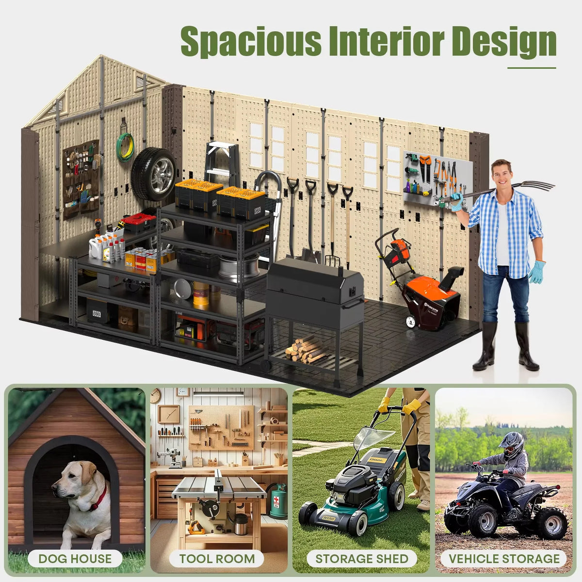 Evokeden Outdoor Plastic Storage Shed With Lockable Double Doors