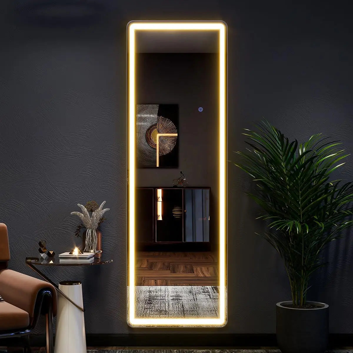 Koonmi Premium LED Contemporary Bedroom Mirror With Integrated Illumination Stand