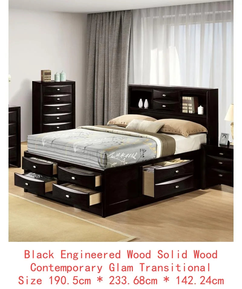Contemporary Bed With Footboard Drawers And Headboard Bookcase
