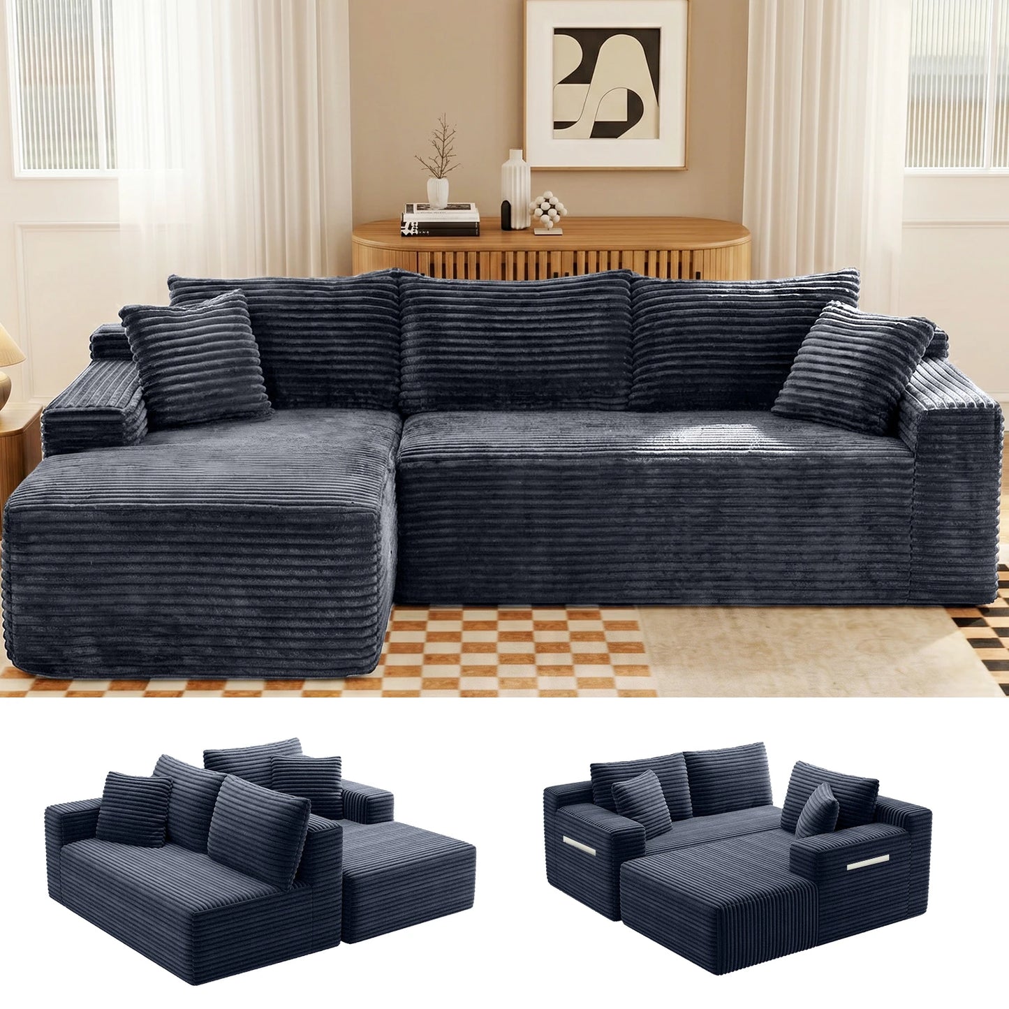 Cloud Modular Corduroy Sectional Sofa With L Shaped Chaise