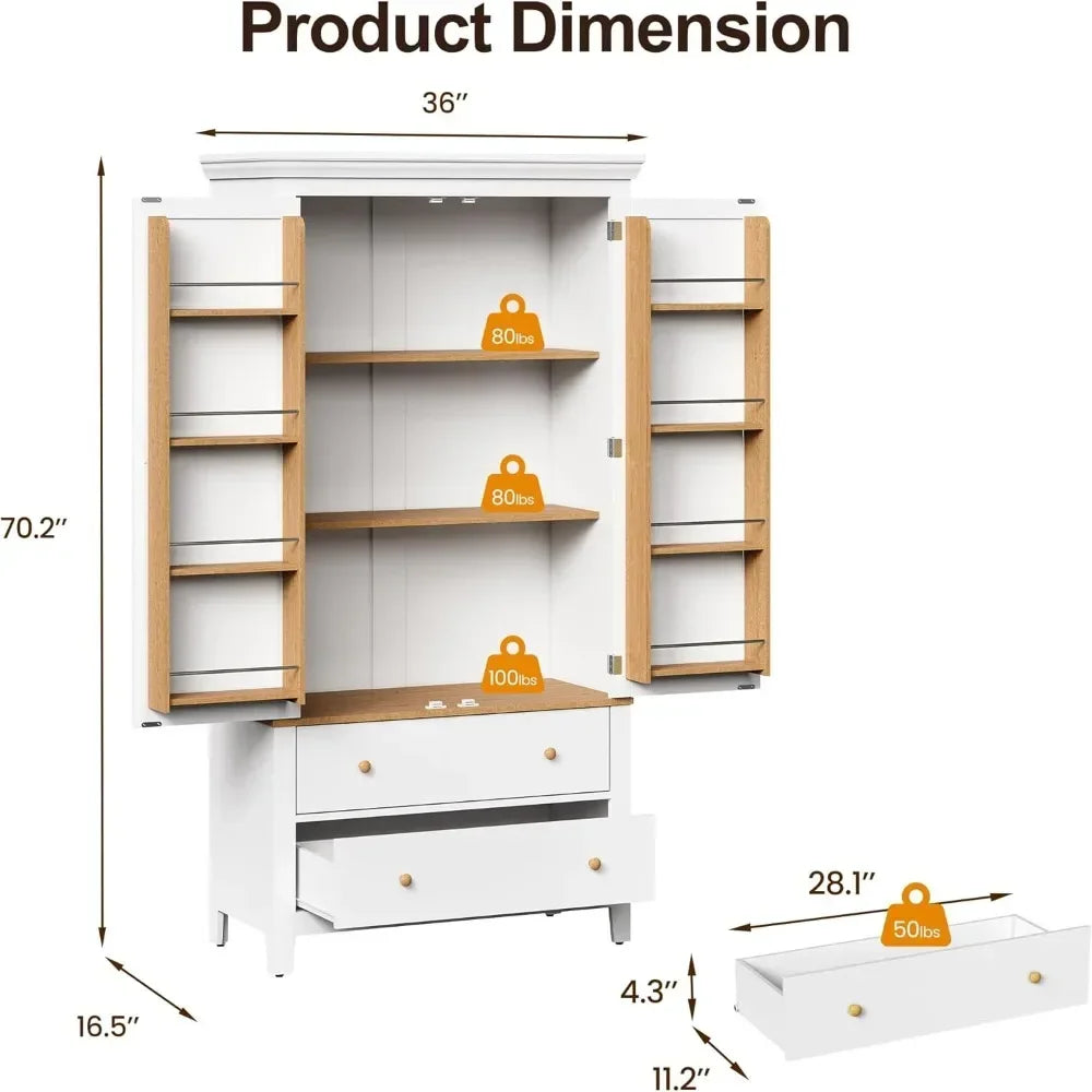 Solid Wood Kitchen Pantry Cabinet With 8 Doors And Drawers