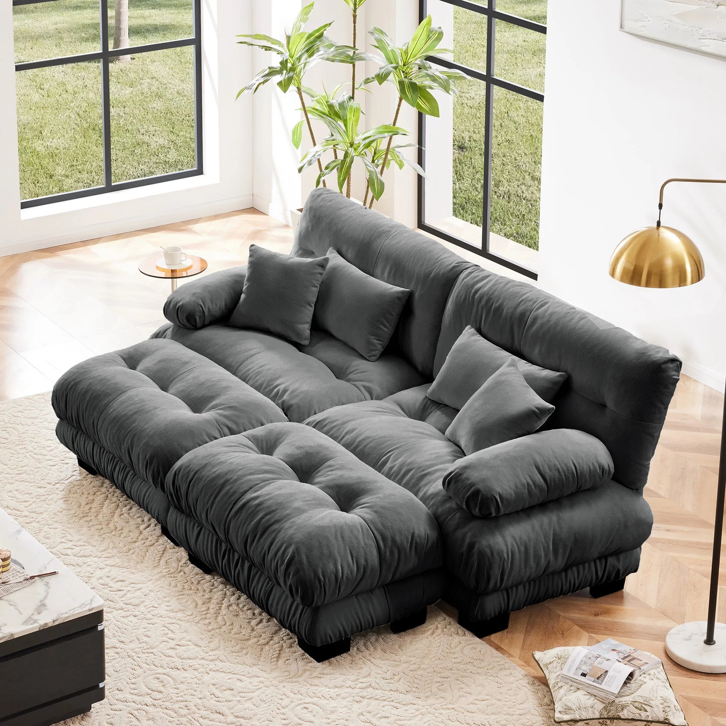 Modular Sectional Sofa Chenille With Ottomans Couch For Home Comfort