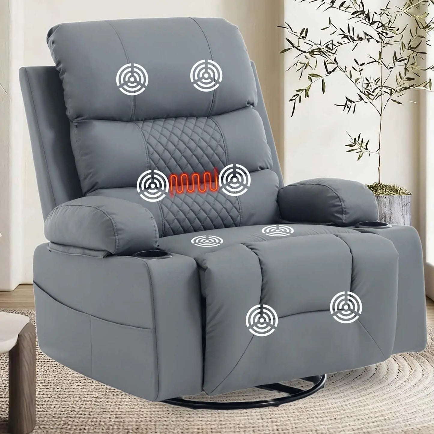 XIAOLANG Rocker Recliner Chair With Heat And Massage Faux Leather