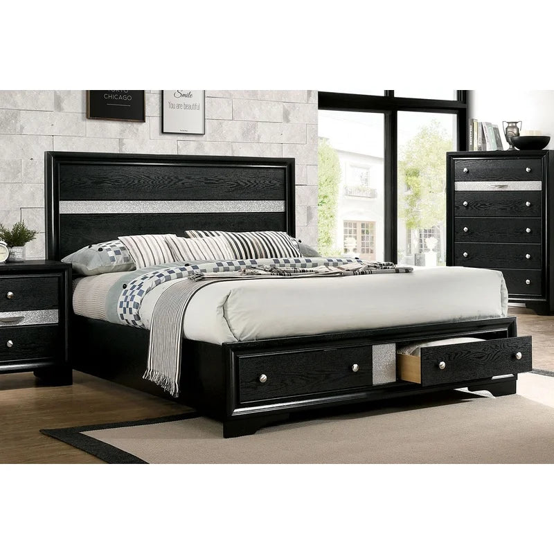 Contemporary Queen Bed With Solid Wood Storage Bed