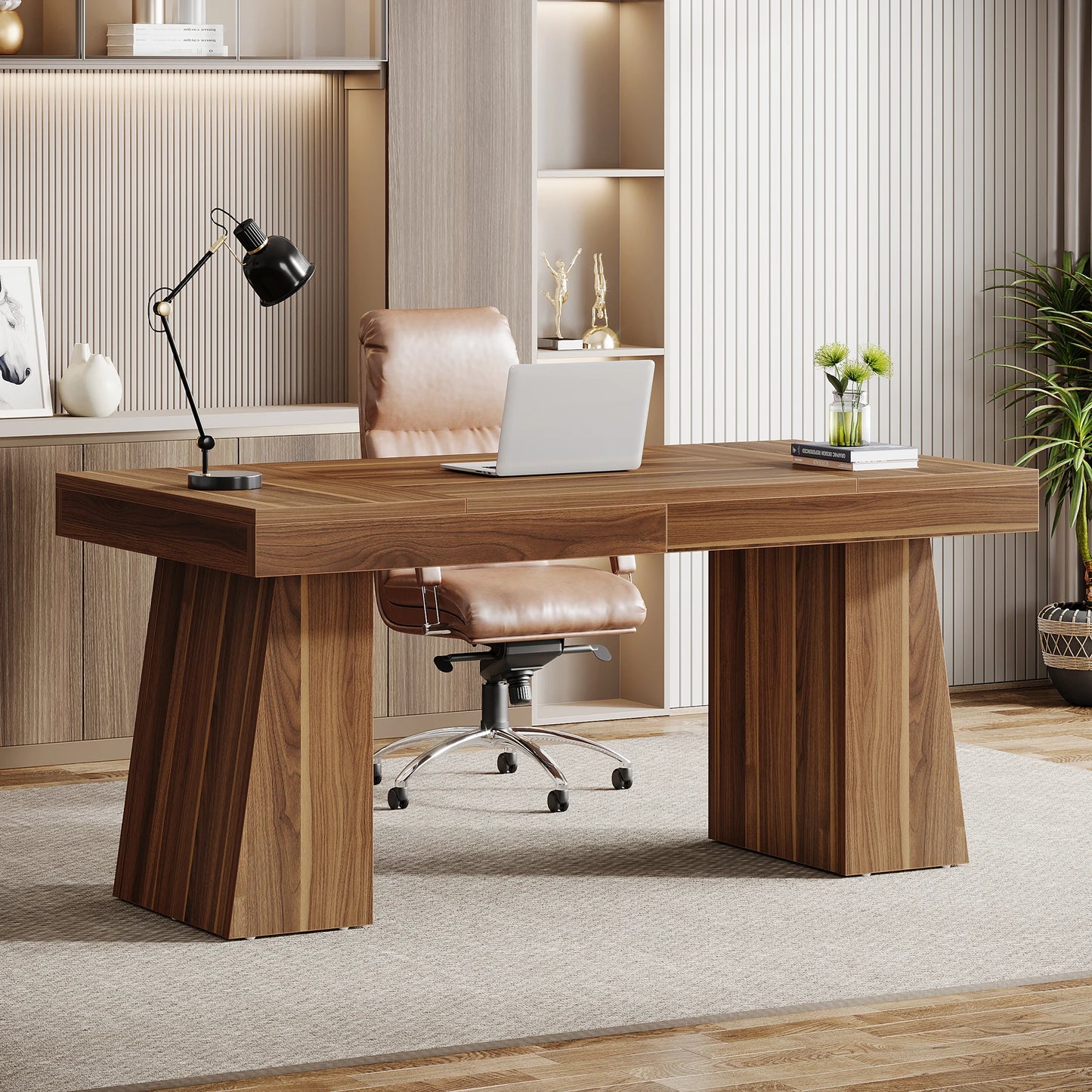 Tribesigns Executive Desk With Double Pedestal Modern Wood Office