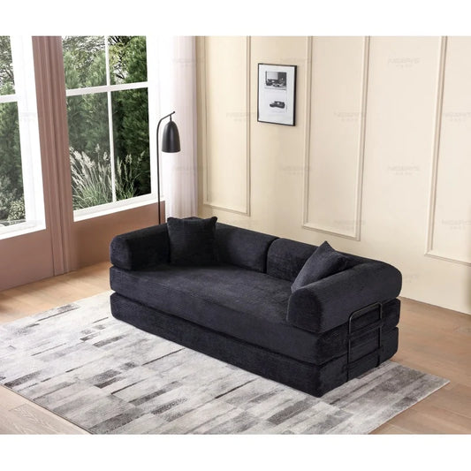 Convertible Sleeper Sofa Bed With Corduroy Folding Mattress Cylindrical Pillow